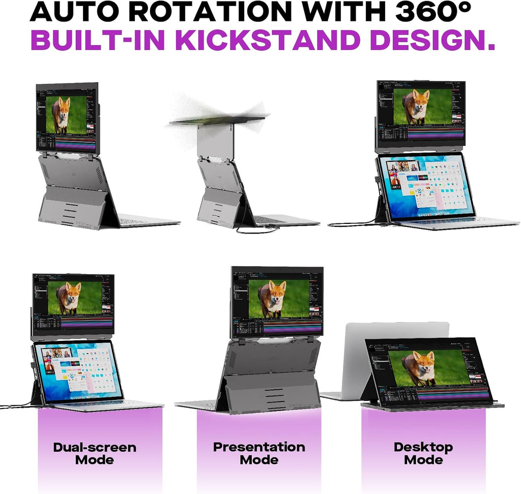 Duex Float New Mobile Pixels 15.6' Stacked Portable Monitor, FHD IPS Portable Touchscreen (Built-in Kickstand), USB C/HDMI Laptop Screen Extender (Optional Magnets), Windows, MacOS, ChromeOS, Switch