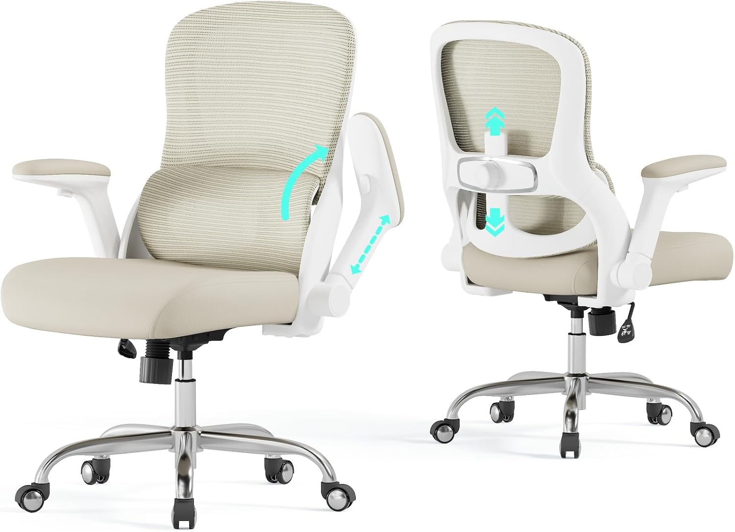 Ergonomic Office Chair - Home Office Desk Chairs Comfy, Computer Chair Ergonomic, Office Chairs with Lumbar Support, Executive Task Chair for Adults, Comfortable for Long Hours (White Beige)