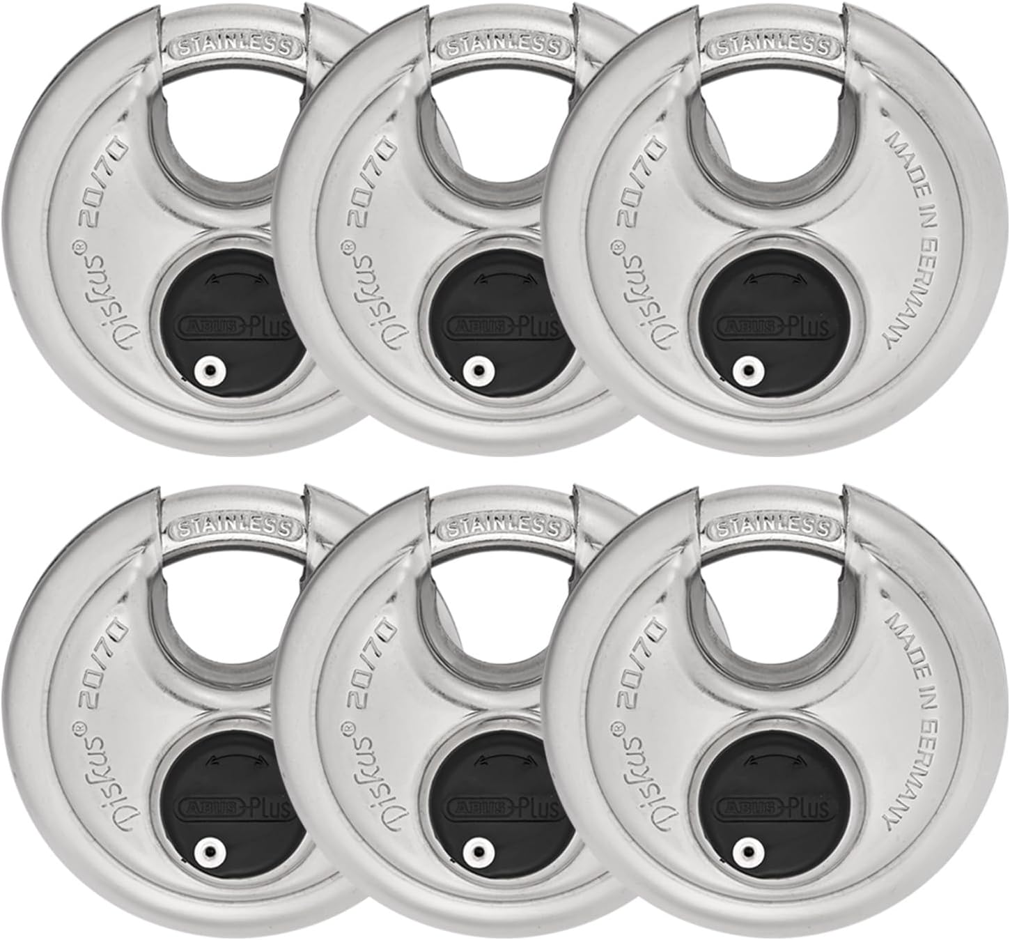 ABUS 20/70 6 Pack Heavy Duty Diskus Storage Padlock with 2 Keys for Storage, Outdoor, Commercial, 2.75in (70mm) Wide, Keyed Alike 323614