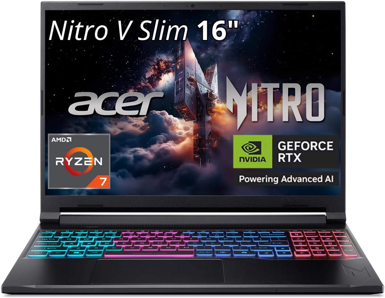 Acer Nitro V Slim ANV16S-41-R3Q0 Gaming Laptop | 16' WQXGA IPS | NVIDIA GeForce RTX 5070 | AMD Ryzen Processor | 16GB RAM | 512GB SSD | WiFi 6E | Backlit Keyboard | HDMI | USB4 | RJ-45 | Win 11 Home