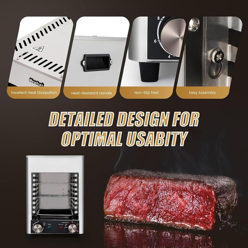1700W Electric Steak Grill, Portable Smokeless Infrared Electric Broiler, 1472°F Stainless Steel Steak Cooker with 10-Layer Grill, Electric Infrared Grill for BBQ, Toast, Grill, Indoor