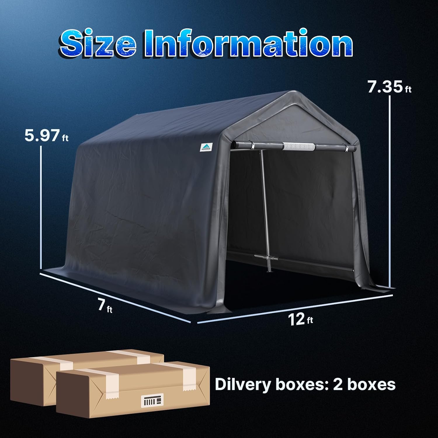 ADVANCE OUTDOOR 7x12 ft 2 Roll up Doors & Vents Outdoor Portable Storage Shelter Garage Tent Carport for Motorcycle ATV with Heavy Duty Metal Frame and Anti-UV Snow Resistant Waterproof Cover, Gray