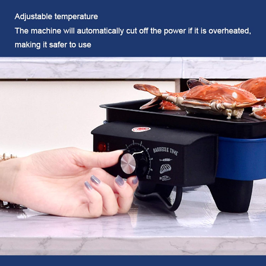 Barbecue Desk Indoor Electric Grill Smokeless Grill 1500W Electric BBQ Grill and Non-Stick Grill Plates with Temperature Control Removable Drip Tray Blue Tabletop Barbecue