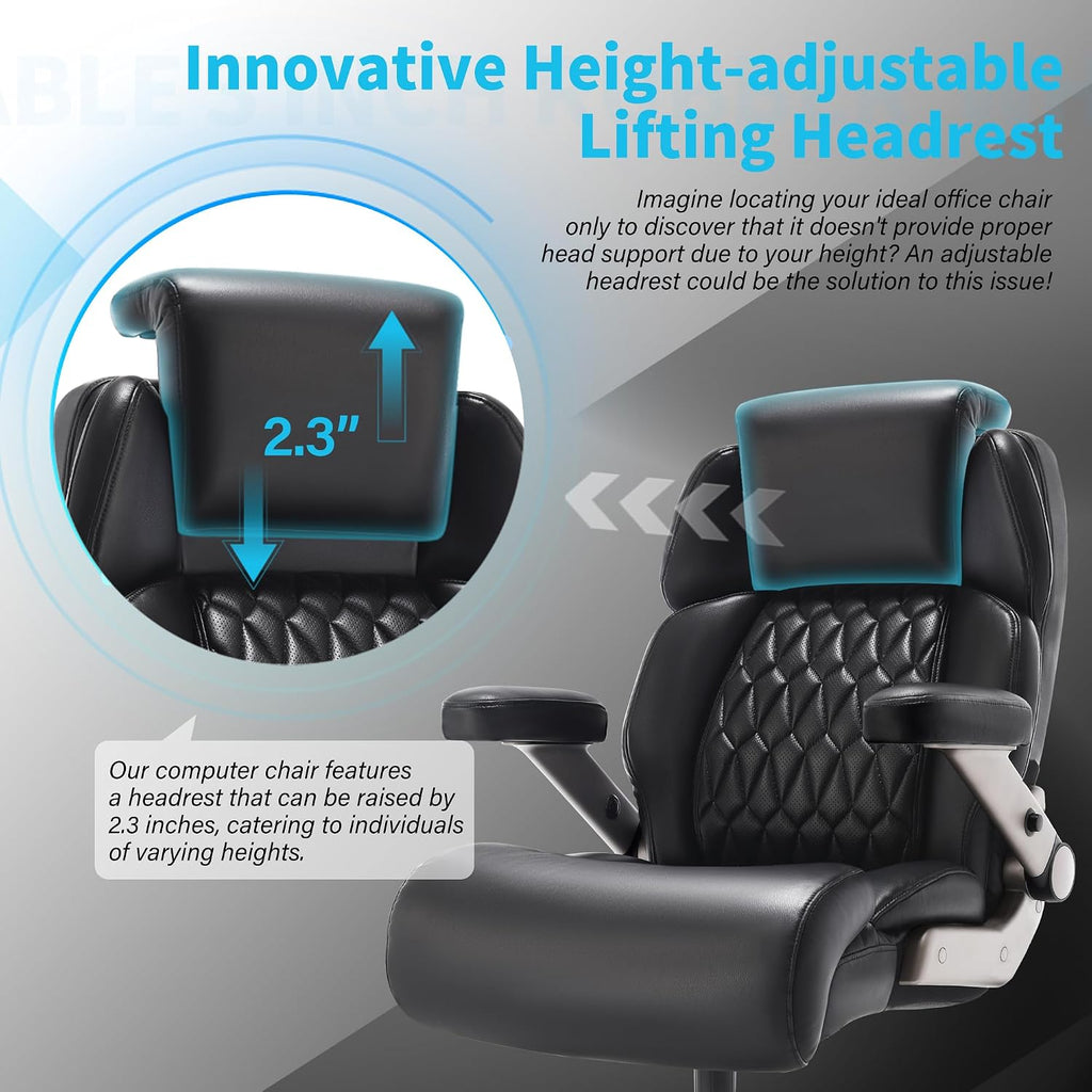 Big and Tall Office Chair 700lbs - Adjustable Headrest&Lumbar Support, 3D Flip Arms, Large Wheels &Heavy Duty Metal Base, Ergonomic High Back Computer Chair Desk Chair, Thick Padded Extra Wide Seat