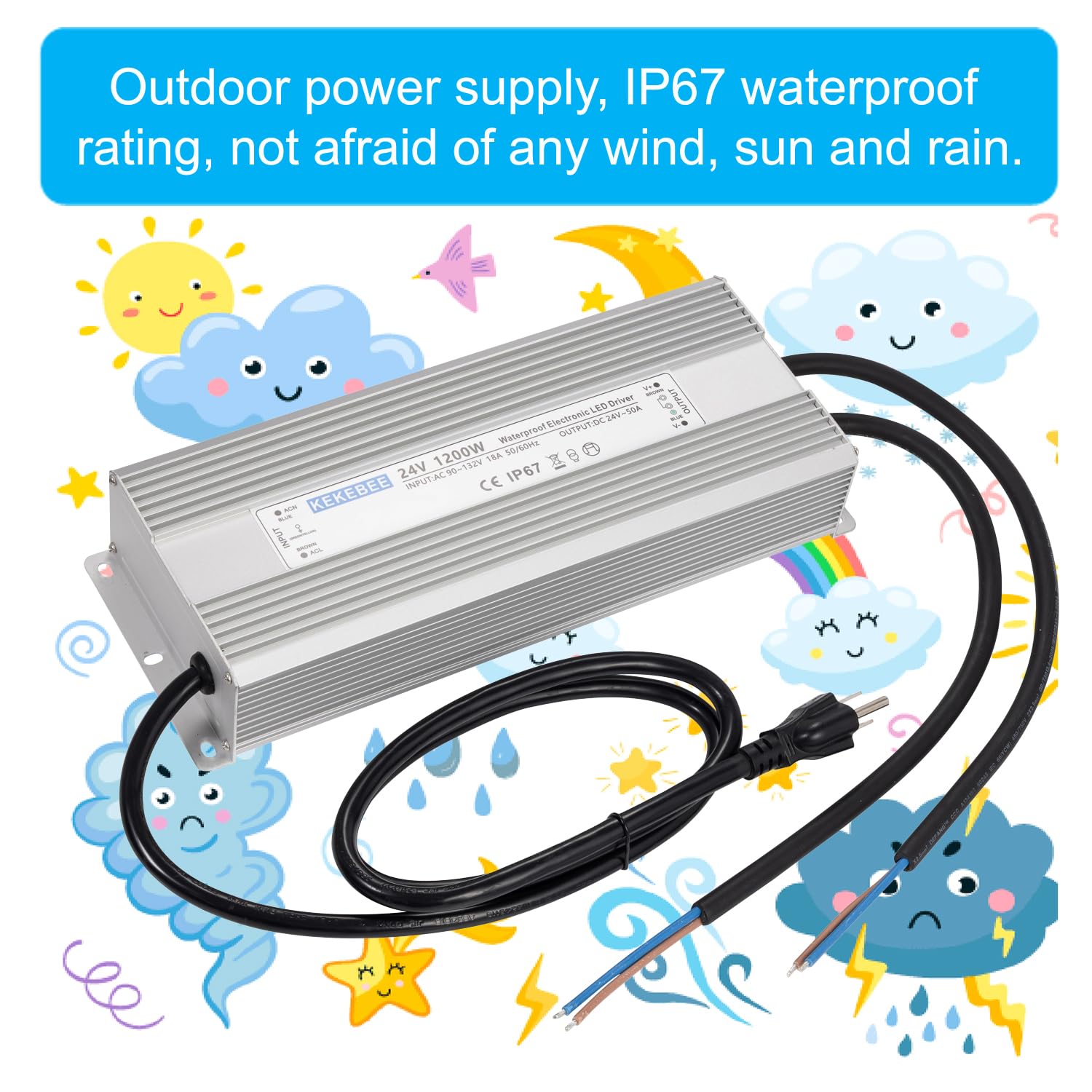 LED Driver 24V1200W Waterproof Power Supply AC90-132V to DC24V50A High Power Switching Power Supply IP67 Transformer Suitable for Indoor and Outdoor LED Lighting and Any 24V DC Equipment