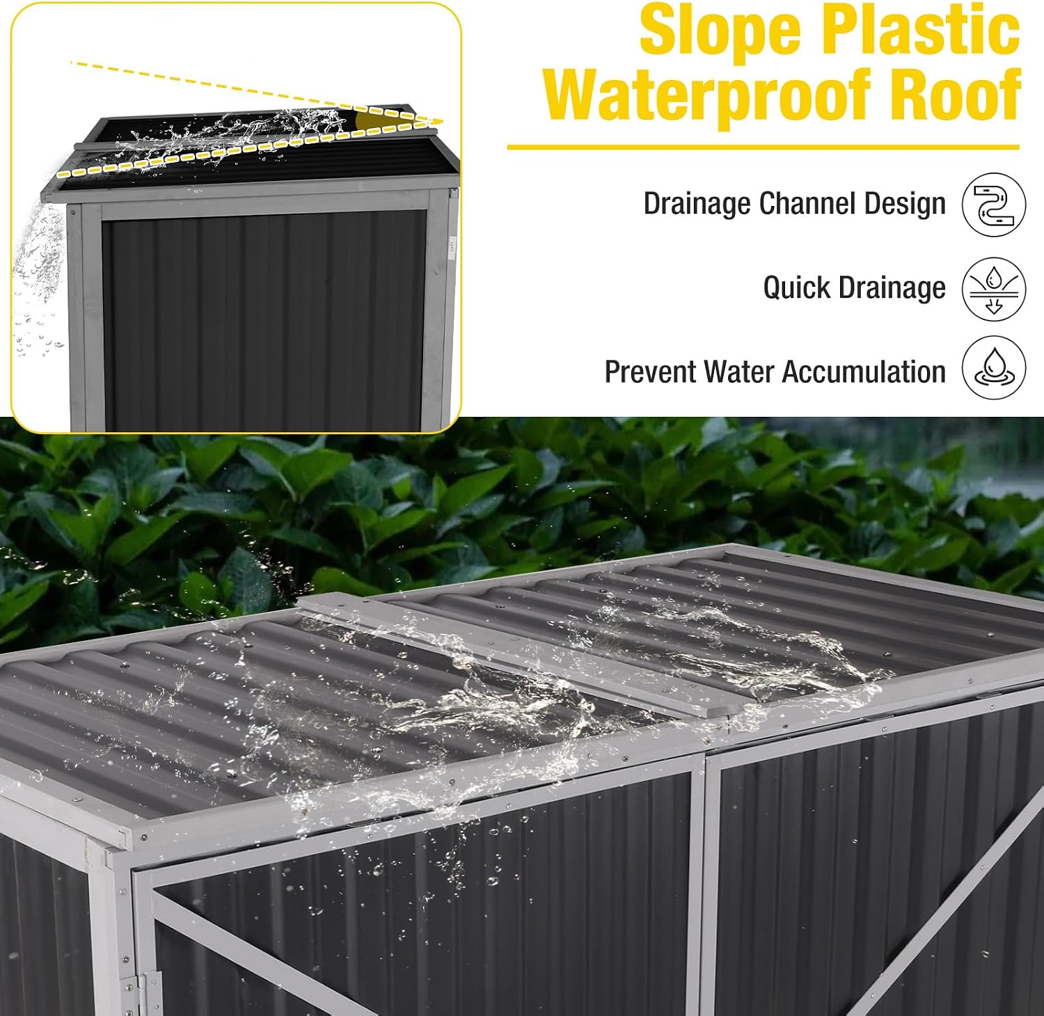 Aivituvin Outdoor Storage Cabinet Trash Can Storage Shed Upgraded with Metal Frame for Garbage Can, Gardening Tools and Accessories 50.4' L x 26.7' D x 41.4' H - Black