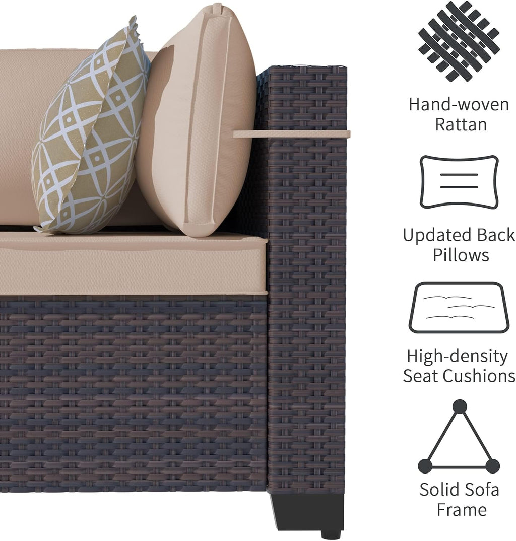 Outdoor Patio Furniture with Fire Pit Table, 6 Pieces Outdoor Furniture Patio Sectional Sofa PE Rattan Conversation Sets w/43 Propane Gas Firepit & Coffee Table for Outside - Brown.