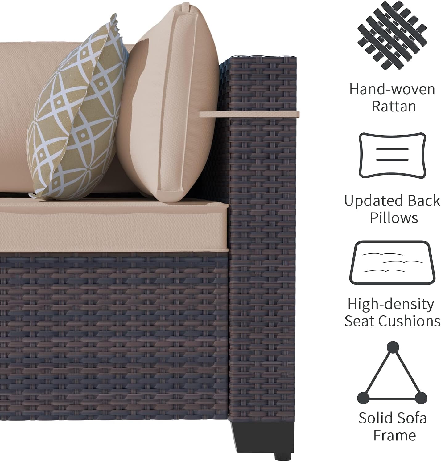 Outdoor Patio Furniture with Fire Pit Table, 6 Pieces Outdoor Furniture Patio Sectional Sofa PE Rattan Conversation Sets w/43 Propane Gas Firepit & Coffee Table for Outside - Brown.