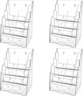 MaxGear Acrylic Brochure Holder 8.5 x 11 inch, 4 Tier Clear Literature Organizer Magazine Stand Display with Removable Divider for 4 x 9 inch Brochures, Pamphlet, Wall Mount or Countertop, 4 Pack