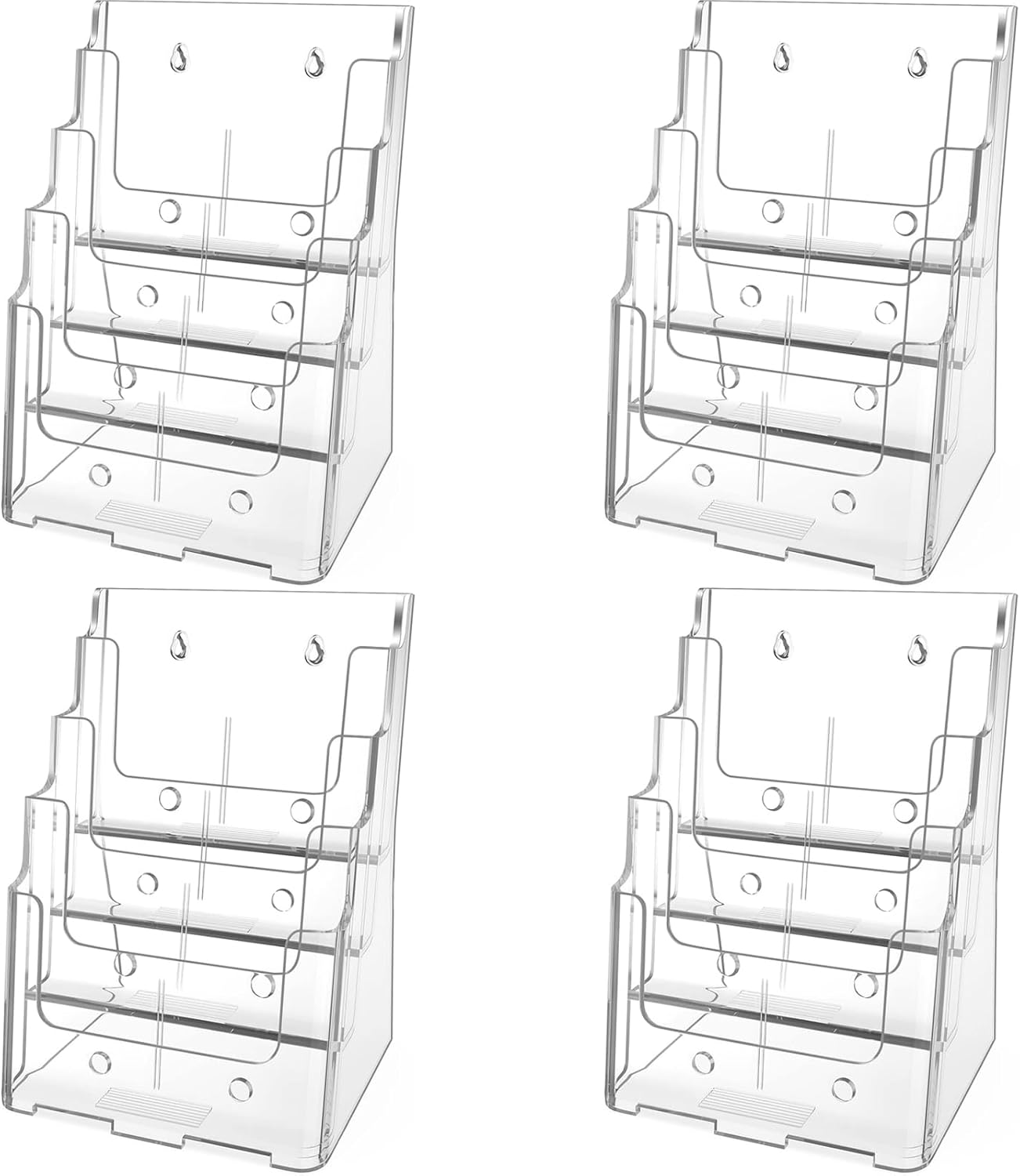 MaxGear Acrylic Brochure Holder 8.5 x 11 inch, 4 Tier Clear Literature Organizer Magazine Stand Display with Removable Divider for 4 x 9 inch Brochures, Pamphlet, Wall Mount or Countertop, 4 Pack