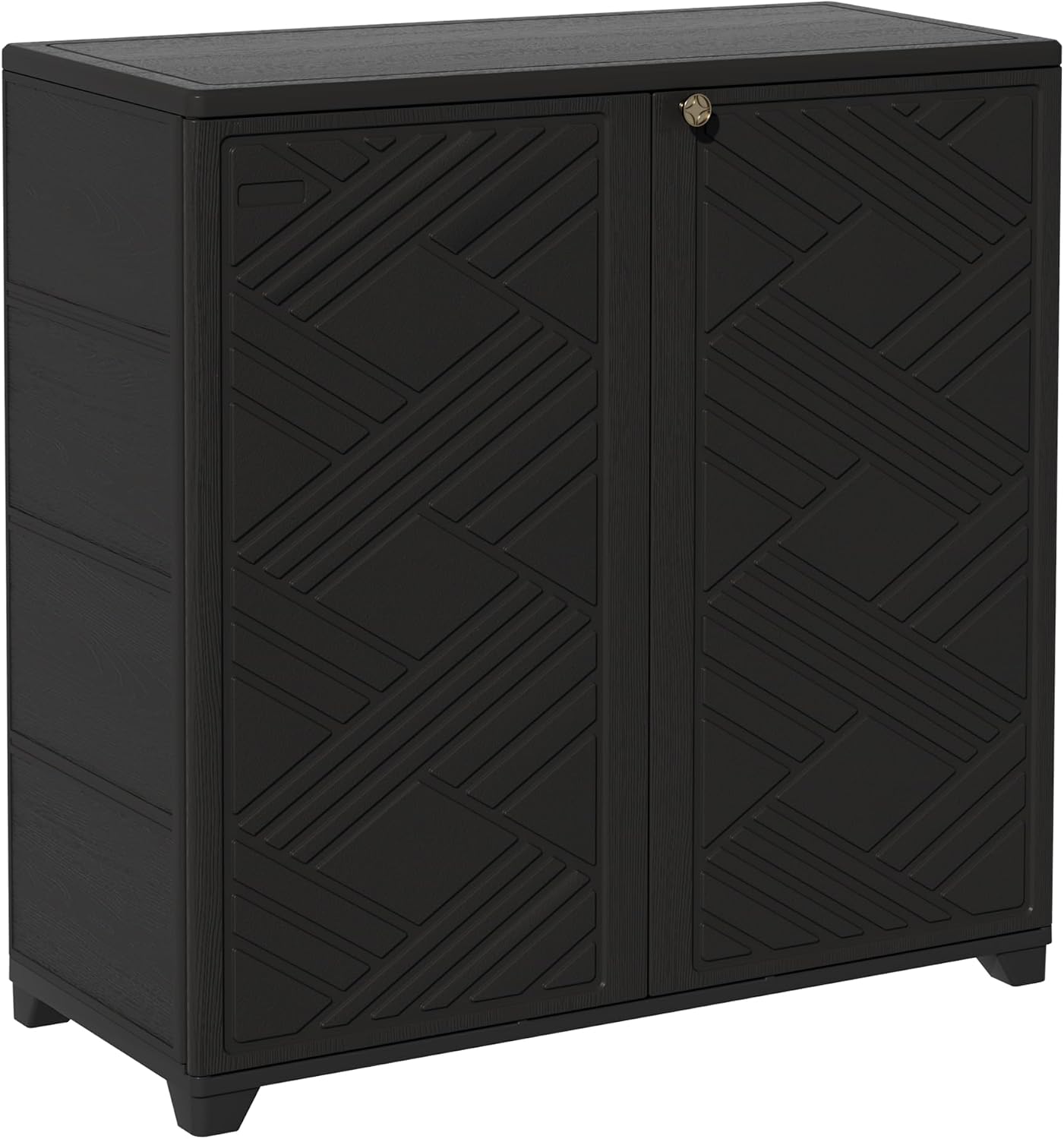 ADDOK Indoor Outdoor Plastic Storage Cabinet 34'x15'x34' with 1 Shelf, Outdoor Storage Shed for Living Room, Hallway, Balcony, Garage, Garden,Black