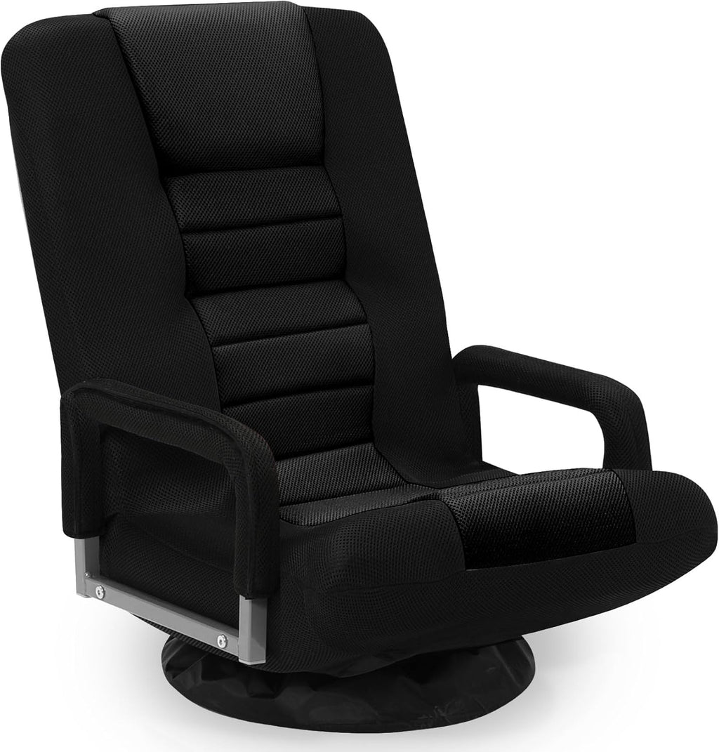 Swivel Floor Gaming Chair w/Armrests, Folding Video Reclining Sofa w/6 Adjustable Position, Padded Backrest & Cushion, Lazy Lounger Couch for E-Sports, Reading, Relaxing, Watching TV, Black