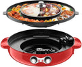 Electric Grill Hot Pot,Smokeless Barbecue Machine,Non-Stick Multi-Purpose Shabu Pot with Divider,Separate Dual Temperature Contral,Black (Color : Red)