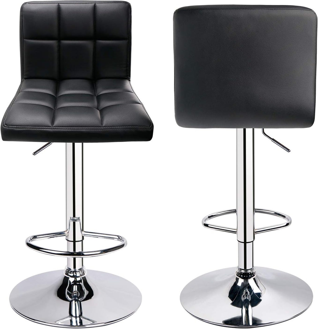 Leopard Bar Stools, Modern PU Leather Adjustable Swivel Bar Stool with Back, Set of 2 (Black)
