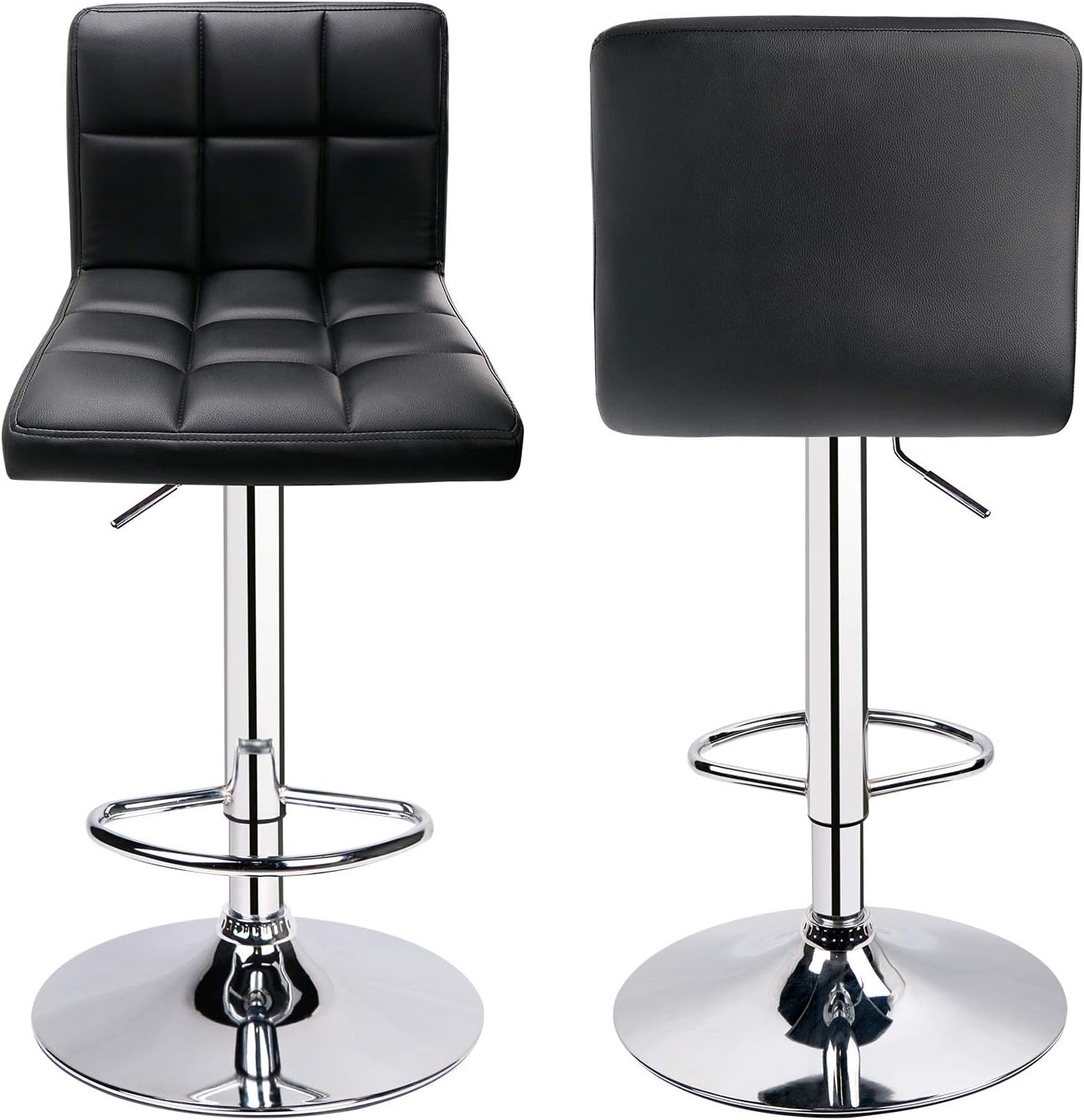 Leopard Bar Stools, Modern PU Leather Adjustable Swivel Bar Stool with Back, Set of 2 (Black)