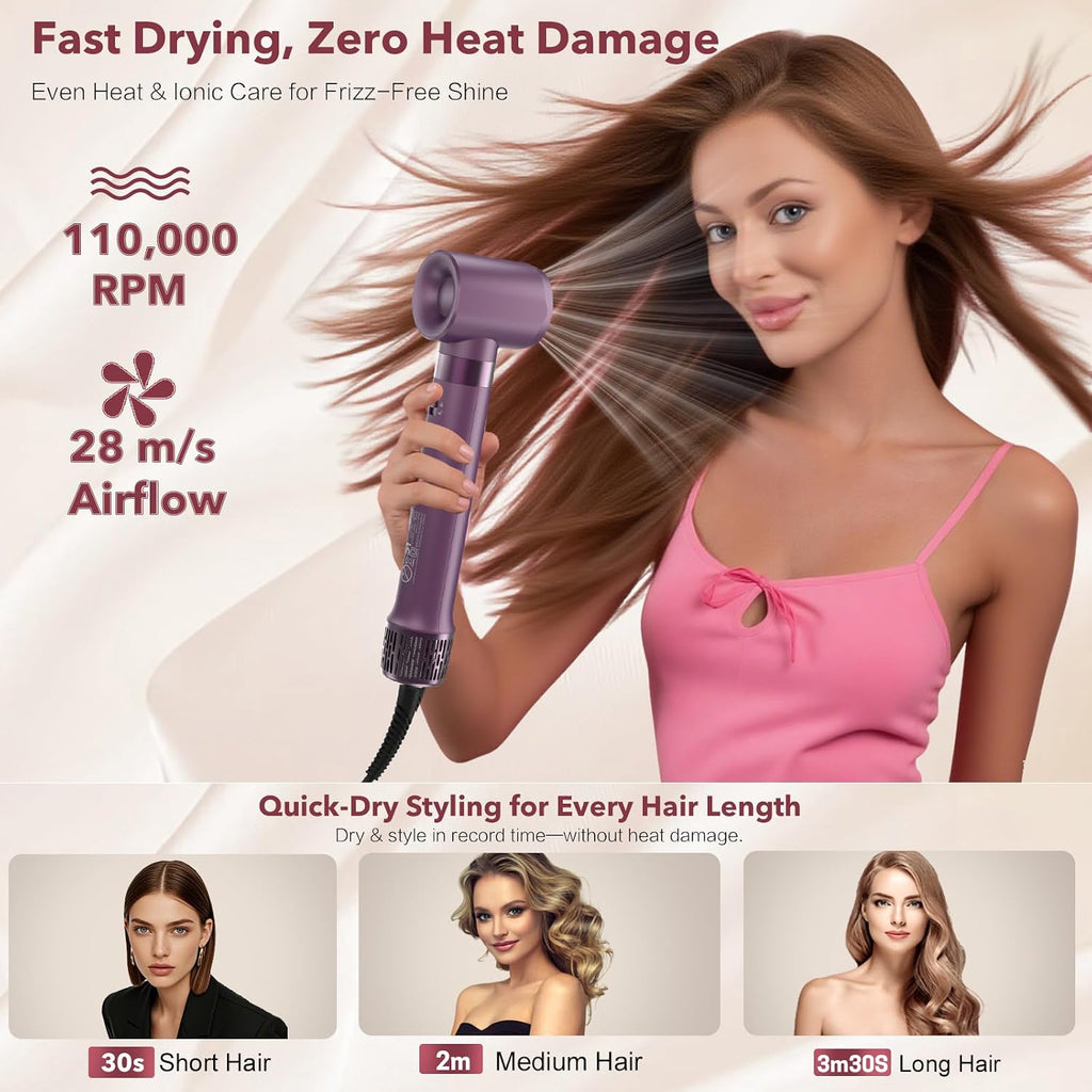 StyleVibe 6-in-1 Air Styler, Diffuser Hair Dryer & Blow Dryer Brush with Travel Bag - Auto Wrap Curls (L/R), Fast Drying, Hair Straightener for Frizz-Free Volume, No Heat Damage