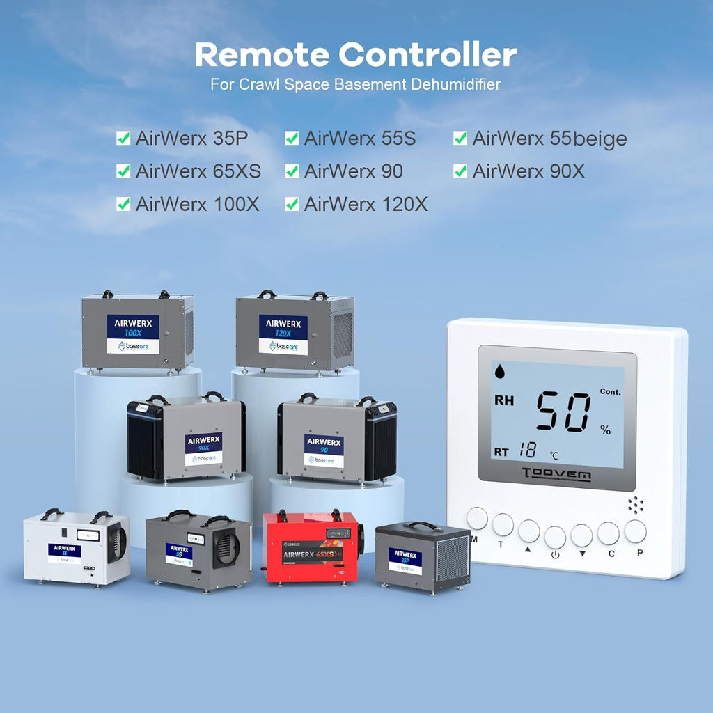 BaseAire Dehumidifier Remote Controller for Digital Humidity, Temperature, Adapt the Humidity Level, Suitable for Dehumidifier Airwerx 35P, 55, 65X, 55S WiFi, 65XS WiFi, 90, 90X, 100X, 120X,White