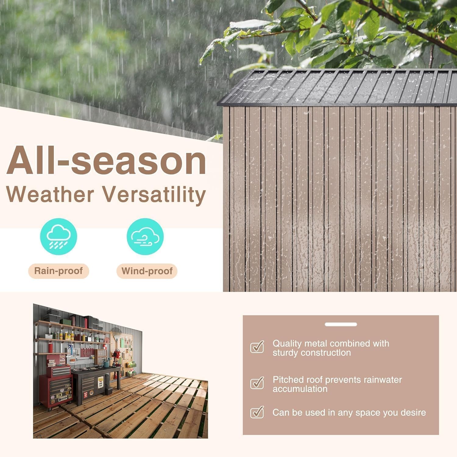 AirWire 10x14 FT Outdoor Storage Shed, Large Garden Shed with Updated Frame Structure and Lockable Doors, Metal Tool Sheds for Backyard Garden Patio Lawn, Brown