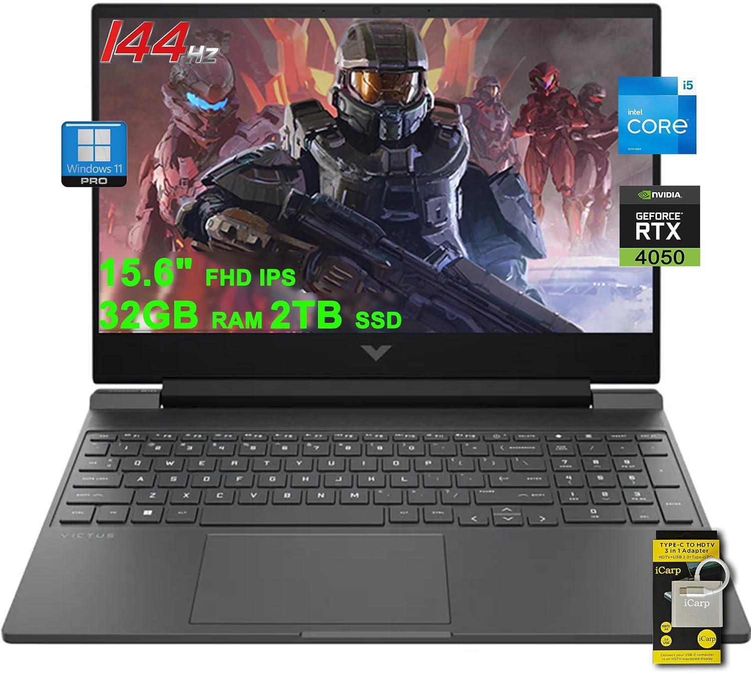 HP Victus Gaming Laptop 15.6' FHD IPS 144Hz Intel 8-core i5-13420H (>i7-12650H) 32GB RAM 2TB SSD GeForce RTX 4050 6GB Backlit Type-C B&O Fast Charge Win11Pro ICP Accessory