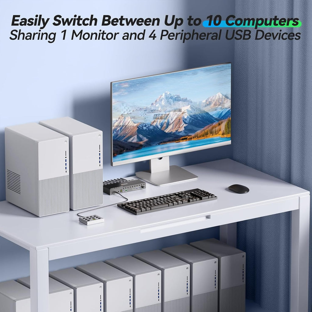 8 Port DisplayPort KVM Switch 4K@60Hz EDID Simulation, USB 3.0 DP KVM Switch for 8 Computers Share 1 Monitor and 4 USB Devices, Audio RS232,Wired Remote, 12V Power Supply & 8 USB Cables Included