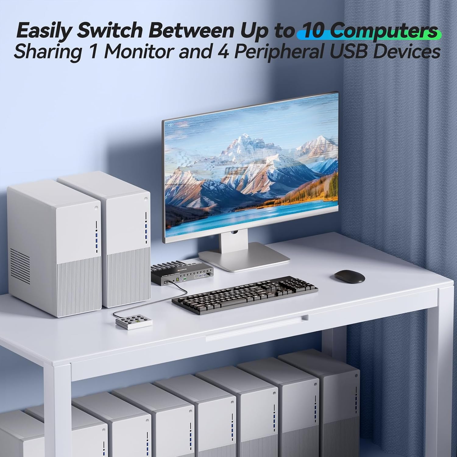 8 Port DisplayPort KVM Switch 4K@60Hz EDID Simulation, USB 3.0 DP KVM Switch for 8 Computers Share 1 Monitor and 4 USB Devices, Audio RS232,Wired Remote, 12V Power Supply & 8 USB Cables Included