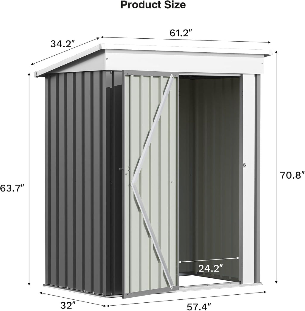Patiolife 5x3 FT Outdoor Storage Shed, Metal Shed with Lockable Door & Sloping Roof, Steel Tool Shed for Backyard Patio Lawn, Grey