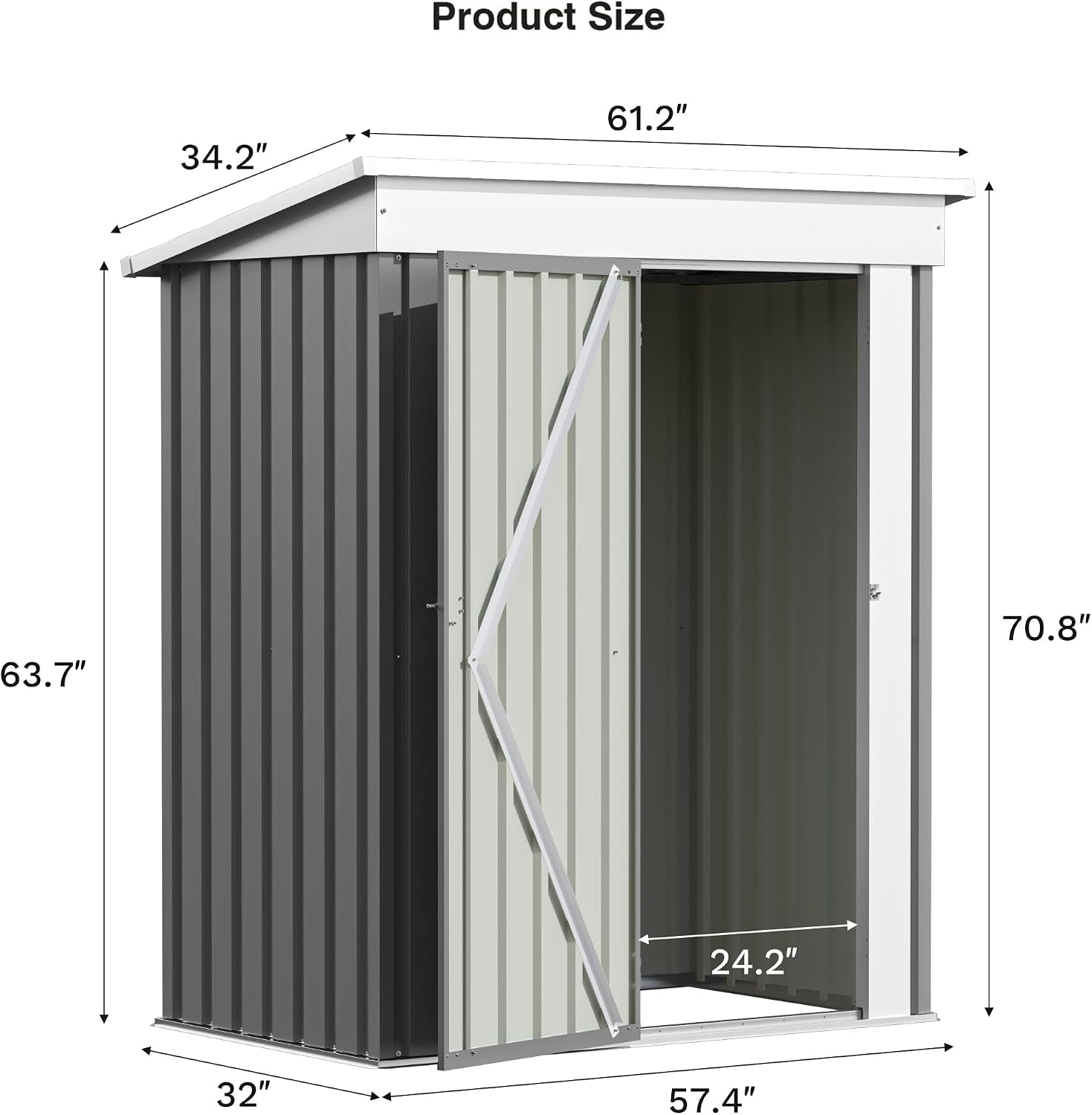 Patiolife 5x3 FT Outdoor Storage Shed, Metal Shed with Lockable Door & Sloping Roof, Steel Tool Shed for Backyard Patio Lawn, Grey