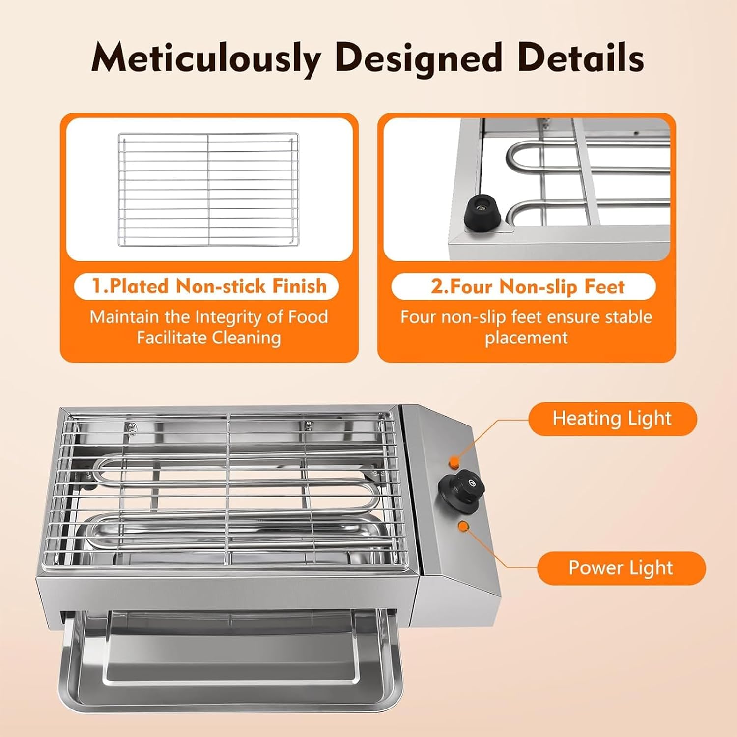 2600W Commercial Electric Grill, Smokeless Indoor Grill with Removable Baking Pan, Adjustable Temperature 50-300℃, Rapid Heating, Easy To Clean and Carry for Restaur