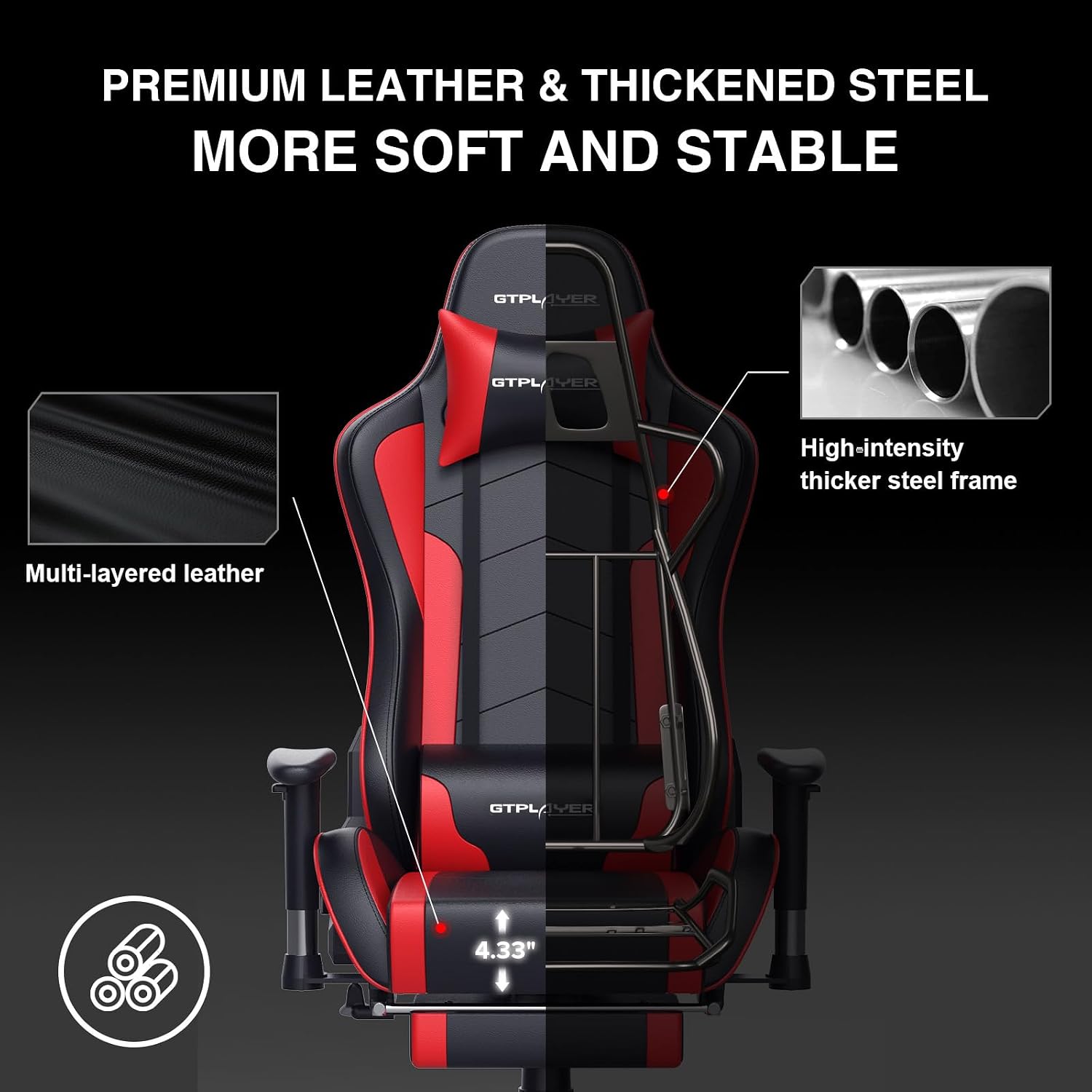GTPLAYER Gaming Chair with Footrest Speakers Video Game Chair Bluetooth Music Heavy Duty Ergonomic Computer Office Desk Chair