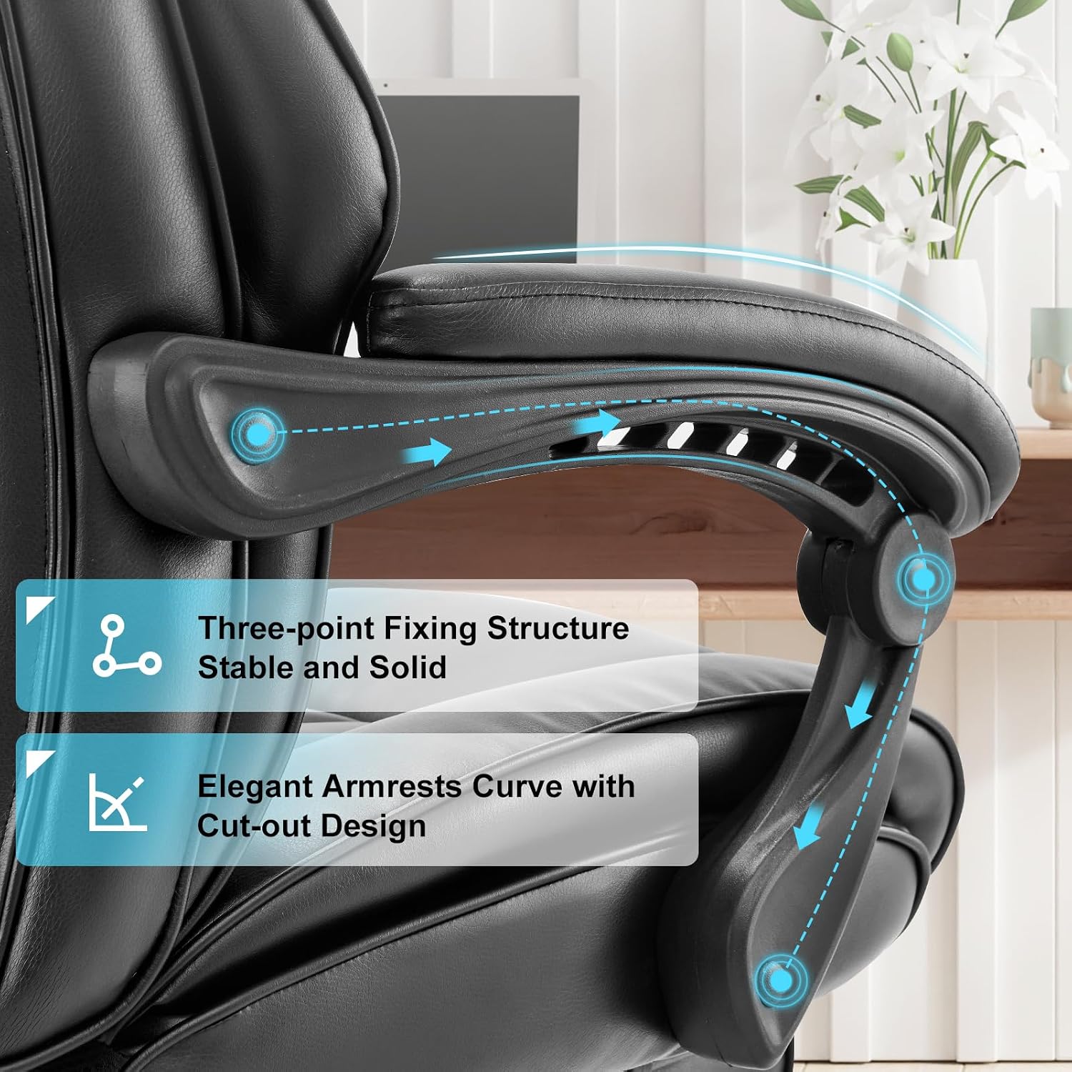 COLAMY Office Chair with Retractable Footrest, Ergonomic High Back Design Executive Computer Desk Chair with Removable Lumbar Pillow, 90-135°Reclining, Thick Bonded Leather for Home Office Work, Black