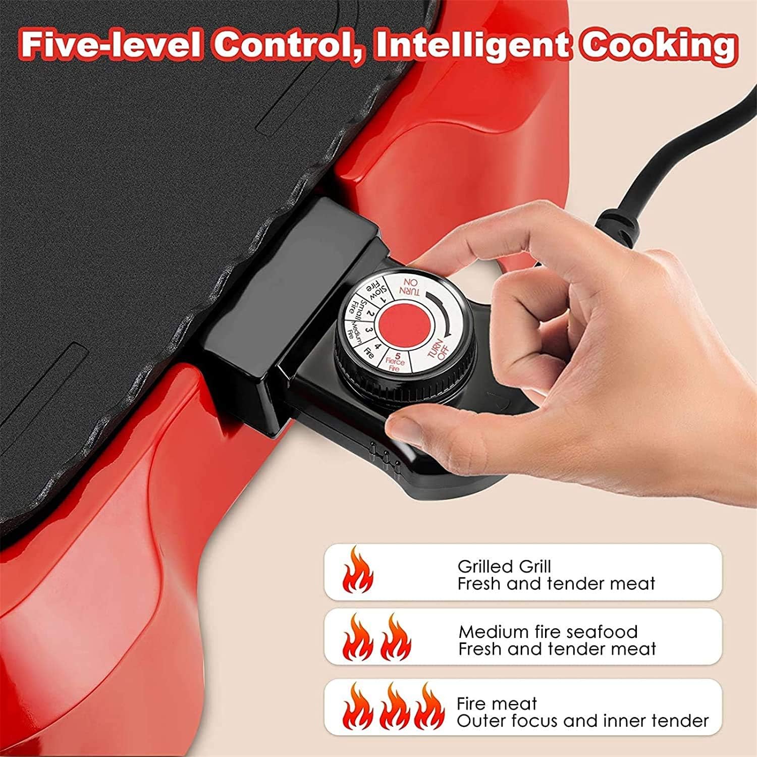 Electric Grill And Hot Pot,Fast Heat Hot Pot,Smokeless BBQ Grill Non-Stick Pan,Separate Dual Temperature Control,for 2-12 People,Red (Color : Red)