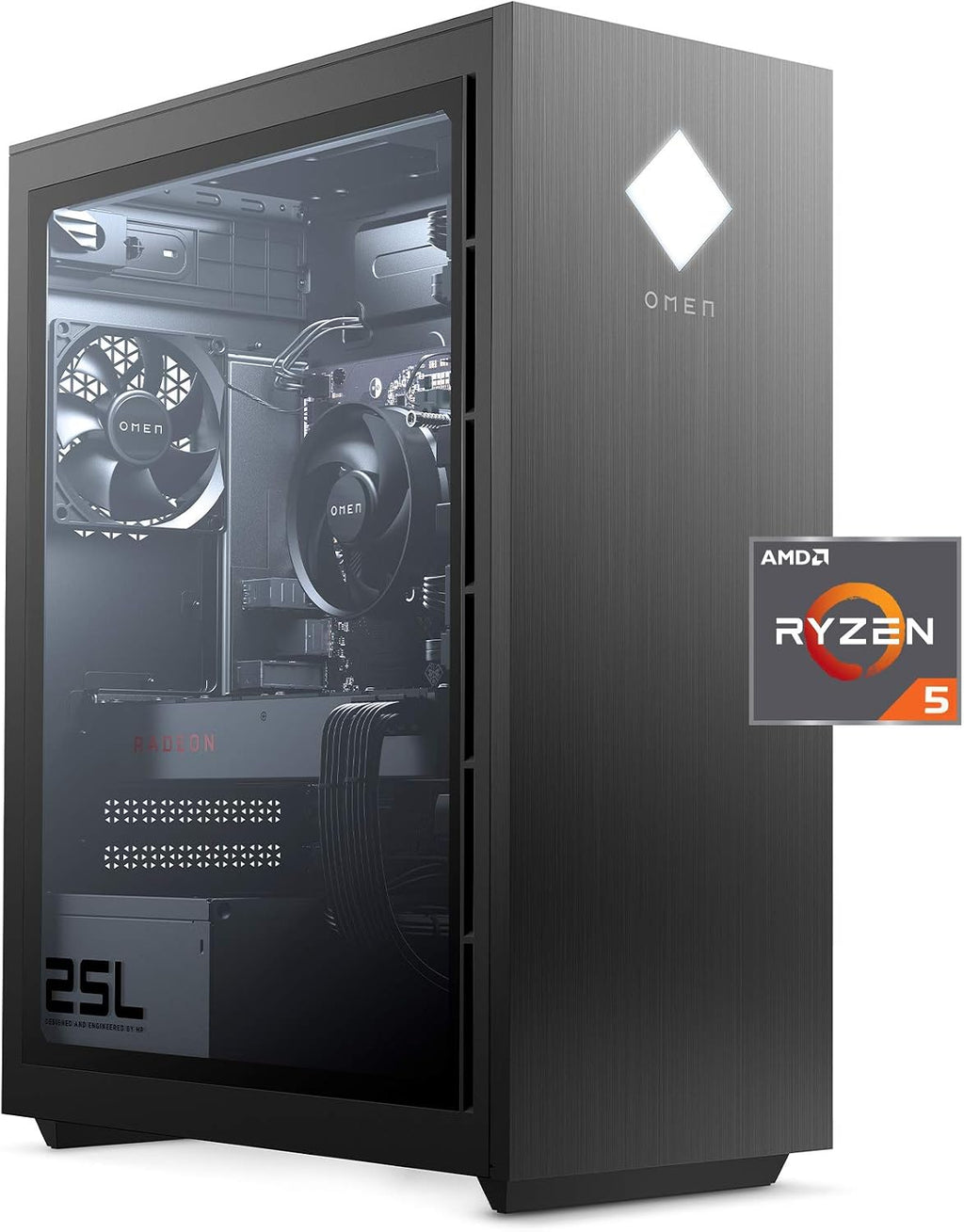 OMEN 25L Gaming Desktop PC, AMD Radeon RX 5500, AMD Ryzen 5 3500, HyperX 8GB DDR4 RAM, 512GB PCIe NVMe SSD, Windows 10 Home, VR Ready, RGB Lighting (GT12-0010, 2020 Model)