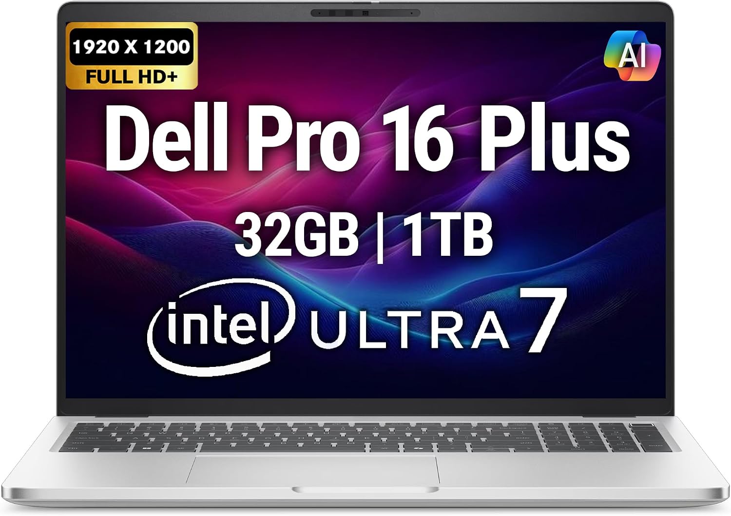 Dell Pro 16 Plus PB16250 (Replaces Latitude 5550) AI Business Notebook 16' FHD+ Intel Ultra 7-265U, 32GB DDR5 RAM, 1TB SSD PCIe, Wi-Fi 6E, BT, Backlit Keyboard, HD Webcam, RJ-45, Win 11 Pro - Silver