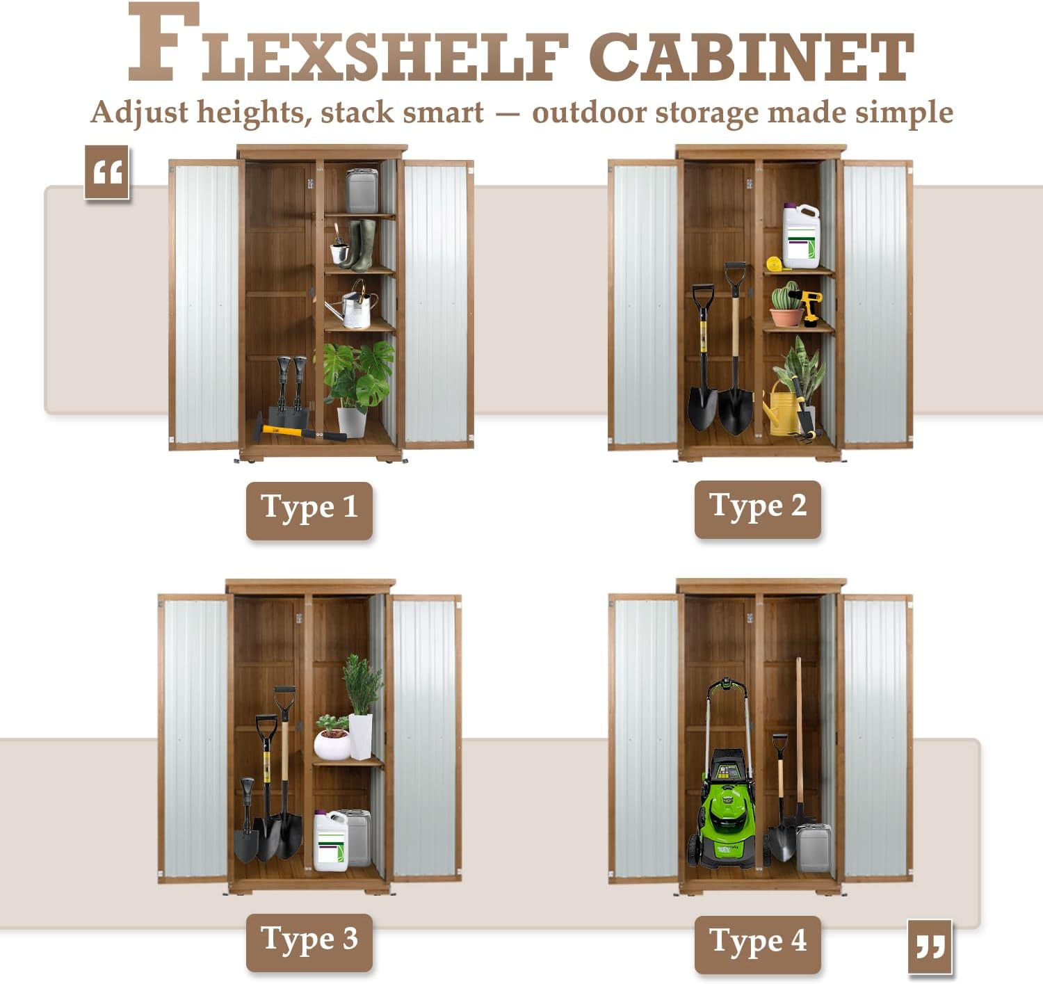 Outdoor Storage Cabinet Waterproof with Shelves, Small Storage Shed, Vertical Tall Patio Backyard Garden Storage Cabinet Tool Organizer for Outside