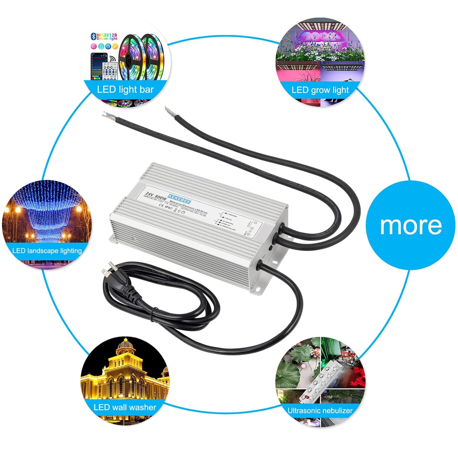LED Driver 24V800W Waterproof Power Supply 90-130V to 24V33.3A AC to DC Converter IP67 Low Voltage Transformer Suitable for Indoor and Outdoor LED Lighting and Any 24V DC Device