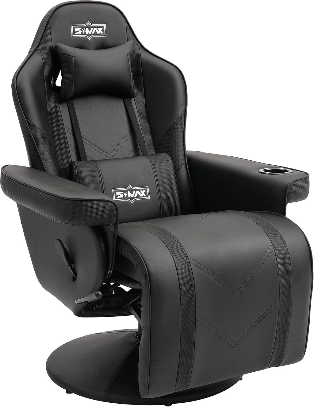 S*MAX Gaming Recliner Chair for Adults Racing Style Ergonomic High Back Swivel PU Leather Gaming Chair with Adjustable Backrest and Footrest Cup Holder Side Pouch Black