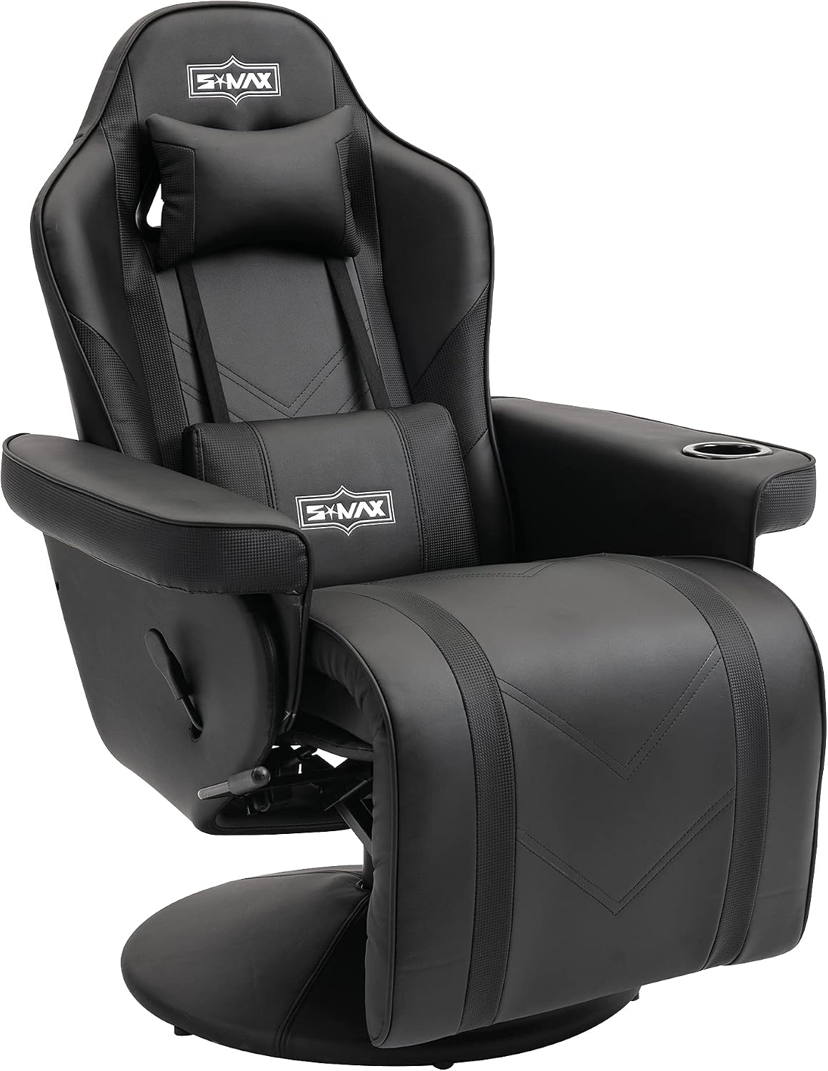 S*MAX Gaming Recliner Chair for Adults Racing Style Ergonomic High Back Swivel PU Leather Gaming Chair with Adjustable Backrest and Footrest Cup Holder Side Pouch Black