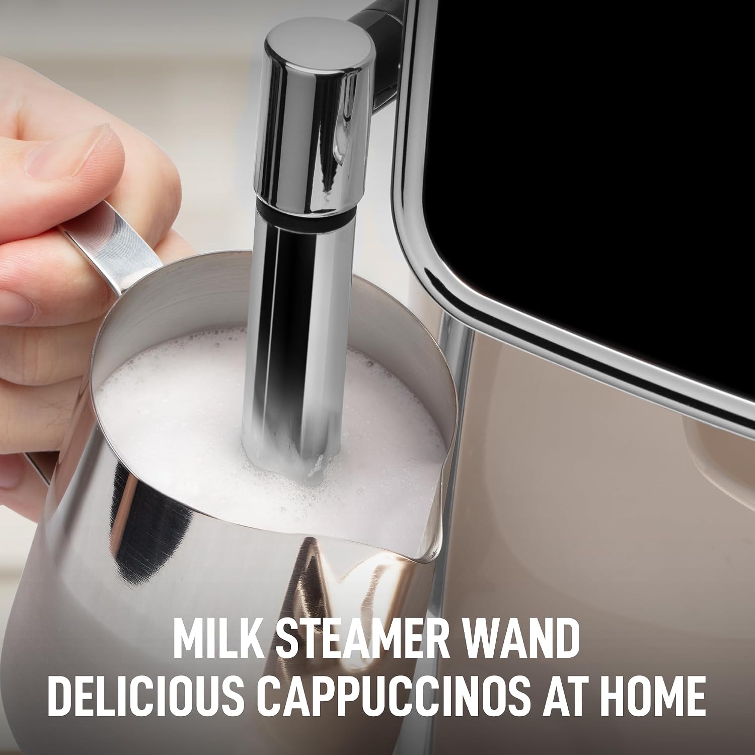 Zulay Kitchen Magia Clasica Automatic Espresso Machine with Built-In Grinder, Touch Panel Coffee Maker, Steam Wand Milk Frother, Adjustable Strength, Self-Cleaning, Cream & Silver (13' x 17.7' x 9.4')