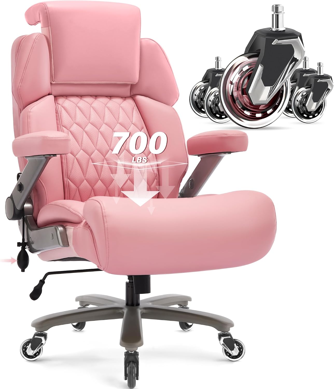Big and Tall Office Chair 700lbs - Adjustable Headrest&Lumbar Support, 3D Flip Arms, Large Wheels &Heavy Duty Metal Base, Ergonomic High Back Computer Chair Desk Chair, Thick Padded Extra Wide Seat