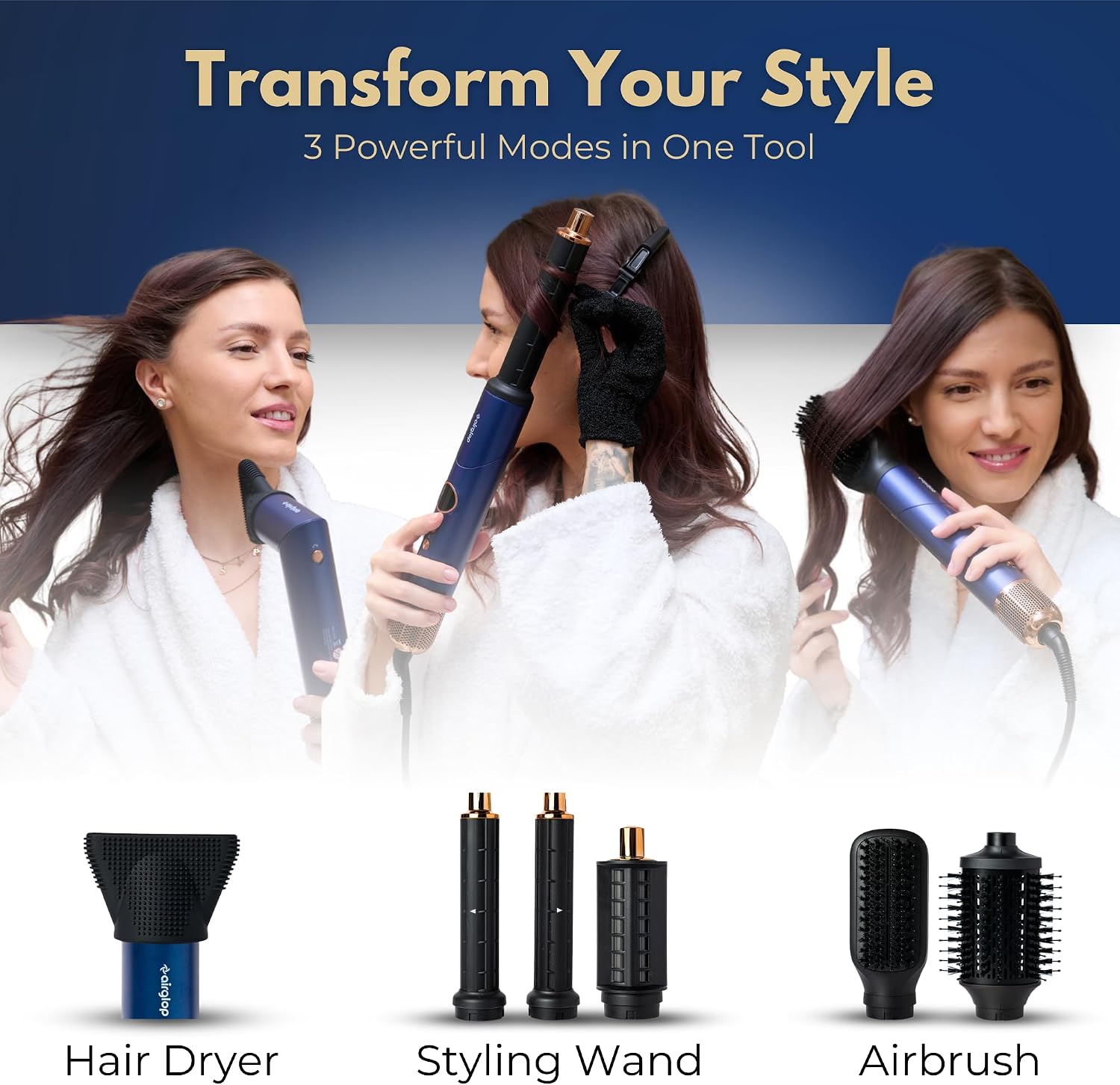 Hair Dryer Brush 6-in-1 Air Styler – Fast-Drying 110,000 RPM Ionic Blow Dryer with Straightener & Curler Attachments, Hair Styling Tools, Multi-Styler with Auto-Wrap Curlers, Best Gift for Girl/Women