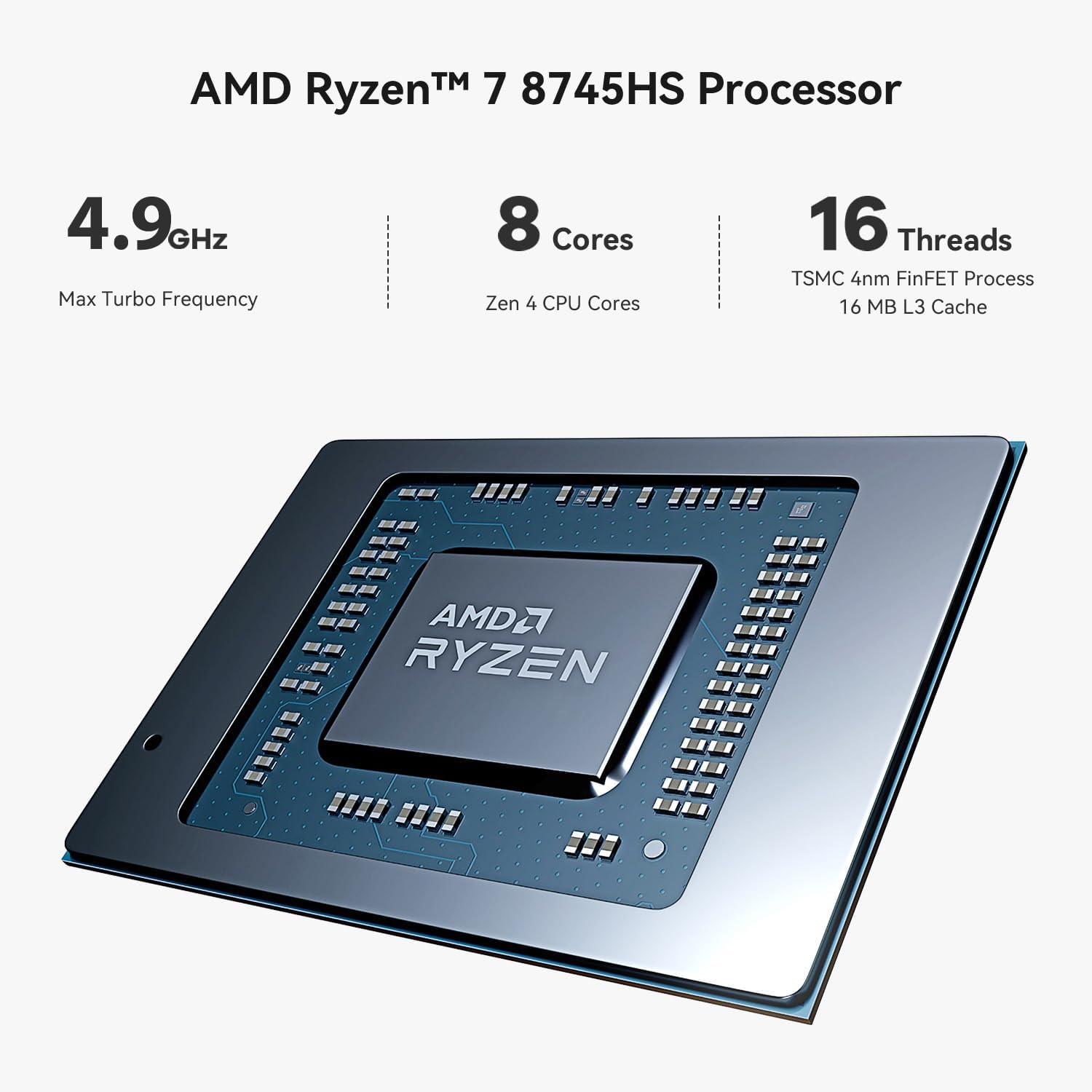 Beelink SER8 Mini PC with Ryzen 7 8745HS (8C/16T up to 4.9GHz), 32GB DDR5 +1TB PCle4.0 SSD, Wifi6+BT5.2+2.5G LAN, Mini Desktop Computers HDMI 2.1+DP 1.4+USB4 Triple-Display Output-Spacce Gray