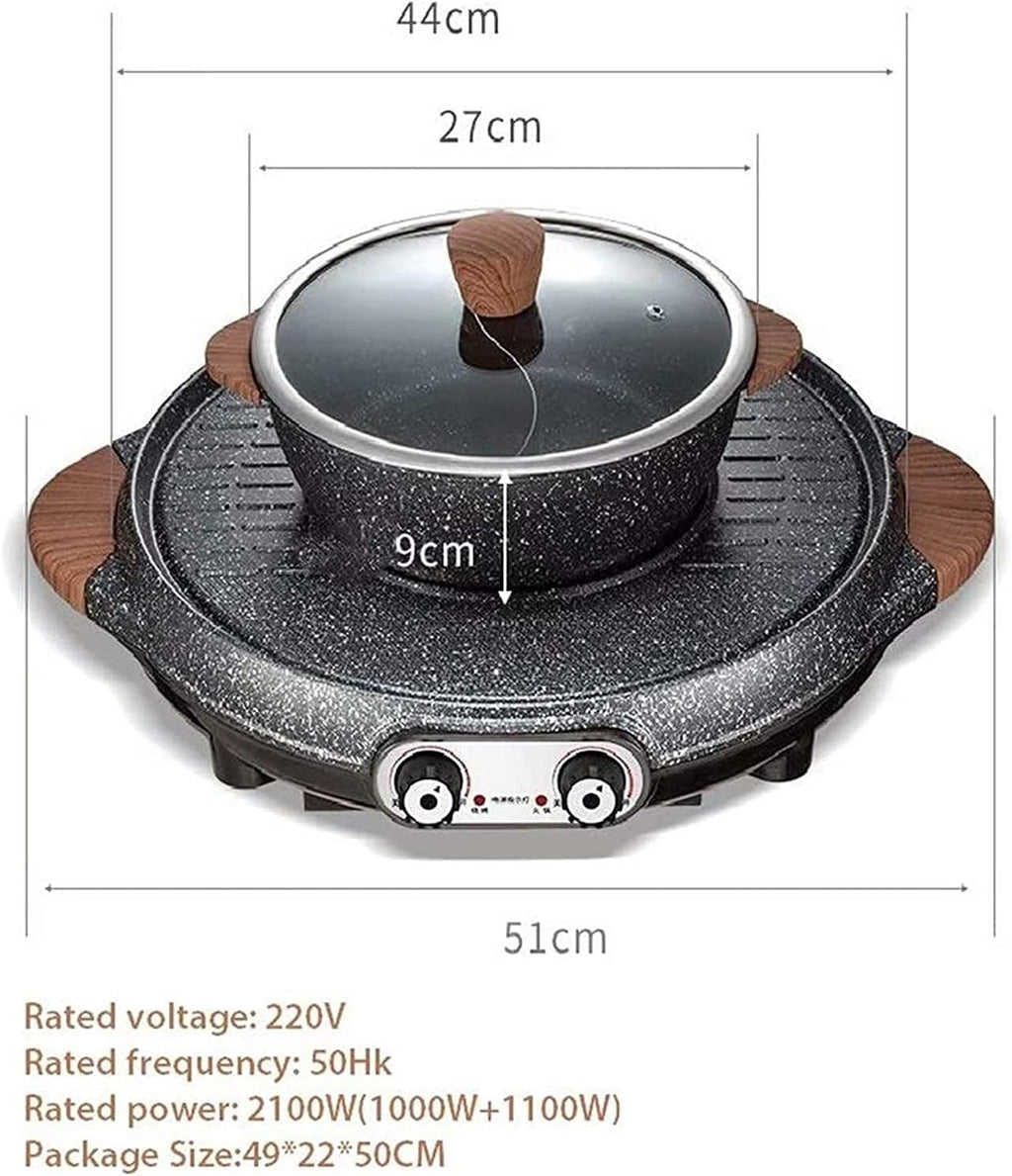 BBQ Hot Pot Dual Pot Barbecue Machine,Non-Stick All Powerful Stovetop Grill Electric Multifunctional Smoke-free Round Baking Pan Multi - Purpose Pot