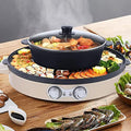 2 In 1 Electric Grill Pan Hot Pot, Multifunctional Removable Hotpot Indoor BBQ Pot with Separate Dual Temperature Contral Stepless Adjustment Knob, Smokeless BBQ Teppanyaki Grill
