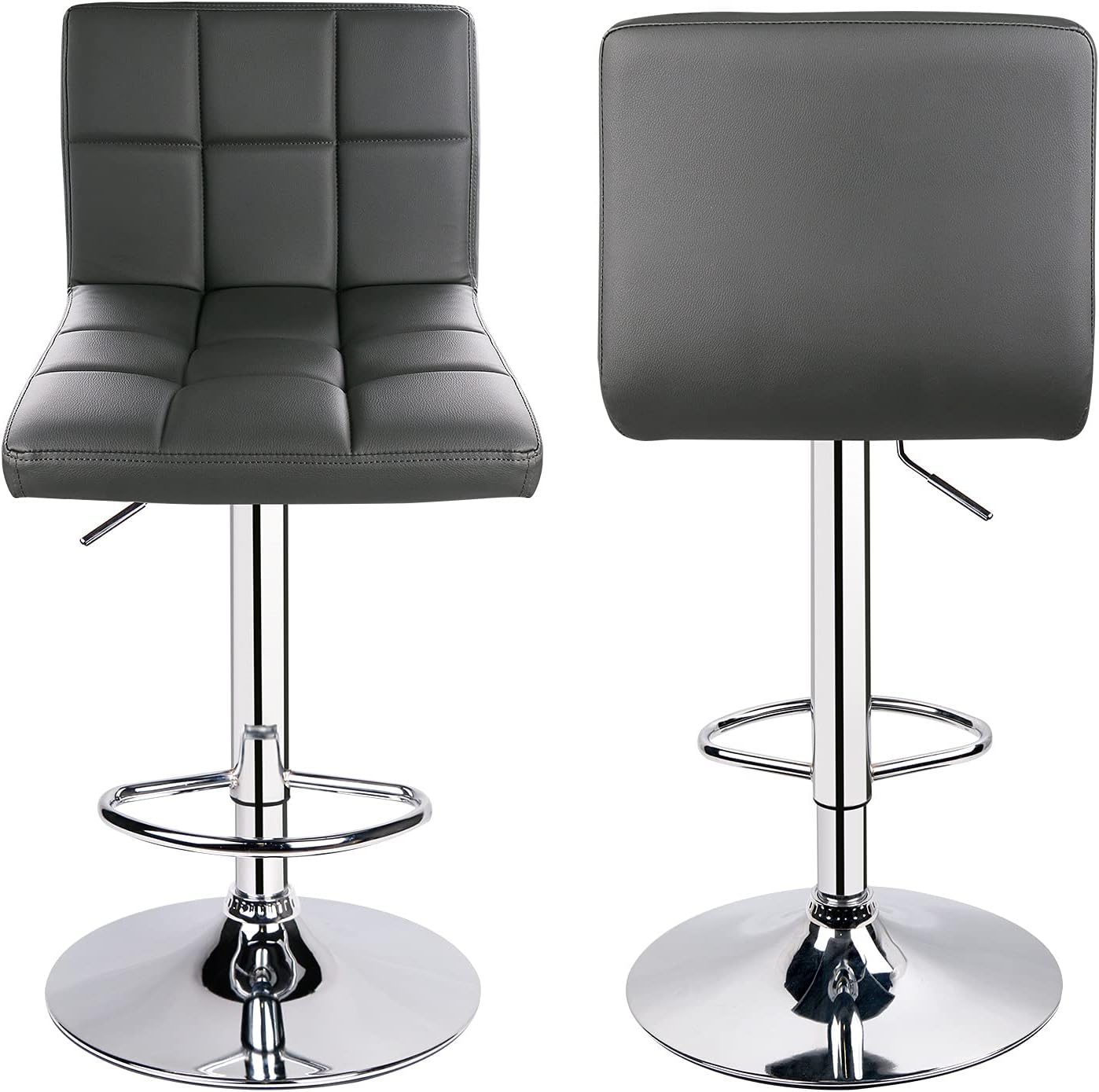 Leopard Bar Stools, Modern PU Leather Adjustable Swivel Bar Stool with Back, Set of 2 (Grey)