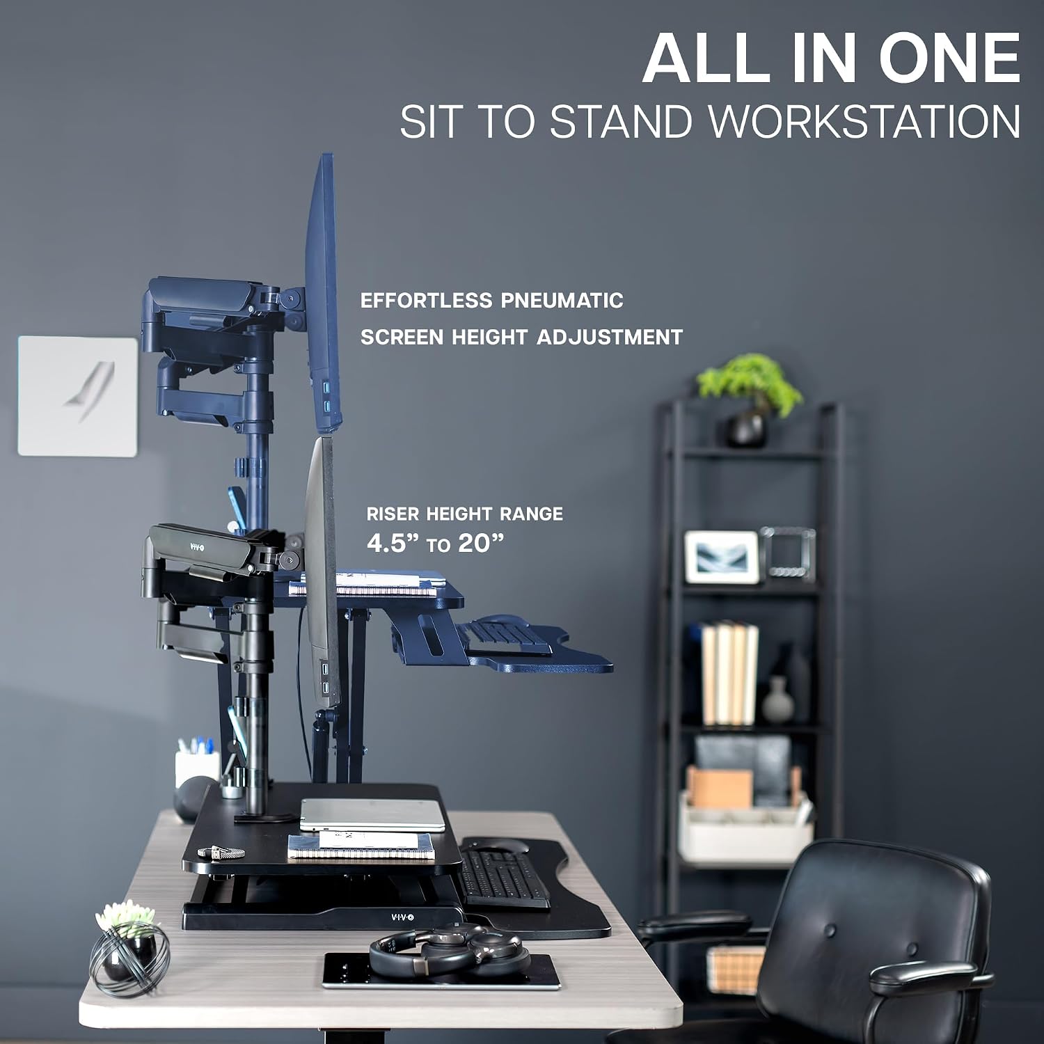 VIVO 36 inch Standing Desk Converter with Dual Monitor Mount for up to 32 inch Screens, Height Adjustable Riser with Mechanical Spring Arms, Black, DESK-KIT-036K2K