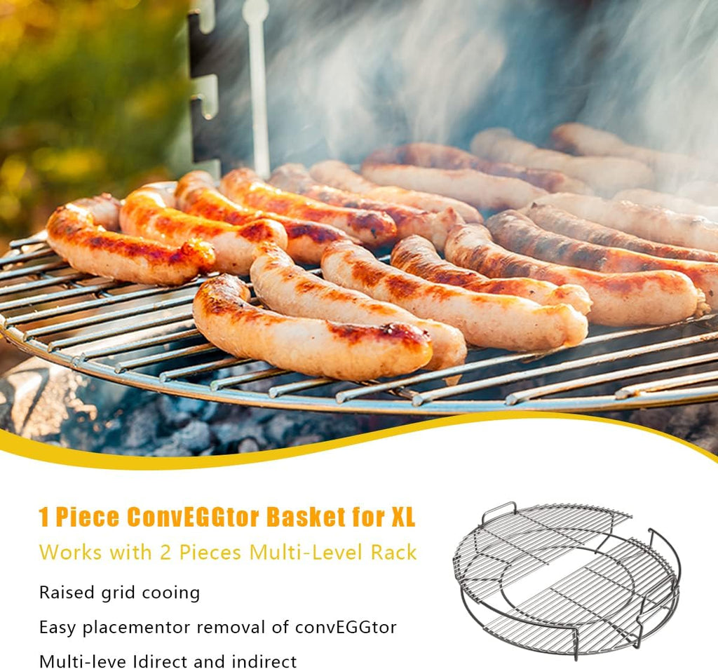 5 Piece Replacement Kit for Big Green Egg XL, Rack for Eggspander 5 Piece Kit Conveggtor Basket 304 Stainless Steel Grill Stack Rack with Removable Cooking System Expander Rack