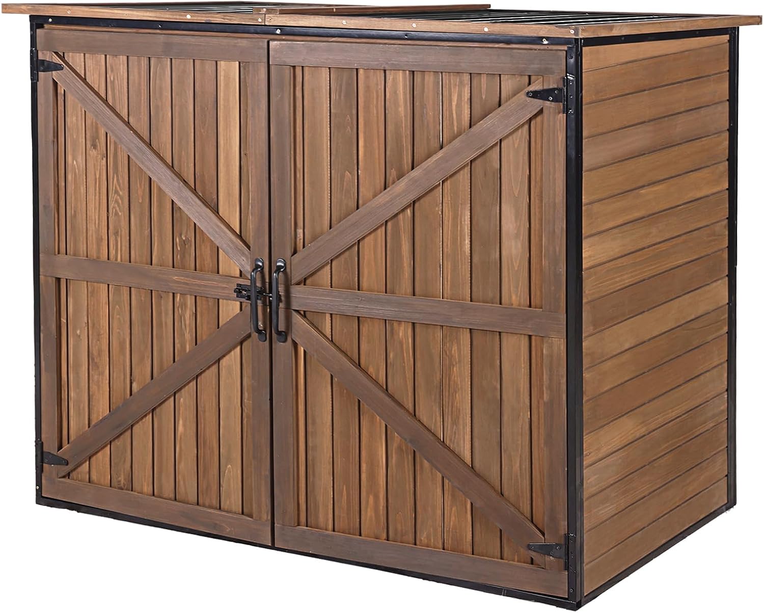 Gutinneen Outdoor Storage Shed Cabinet with Strong Iron Frame Large Wooden Garden Shed Tool House with Adjustable Shelfs,Medium