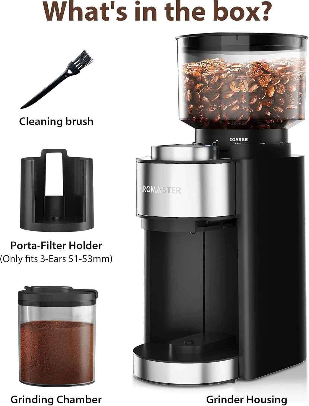 Aromaster Burr Coffee Grinder,Adjustable 2-12 Cups Timer, Black