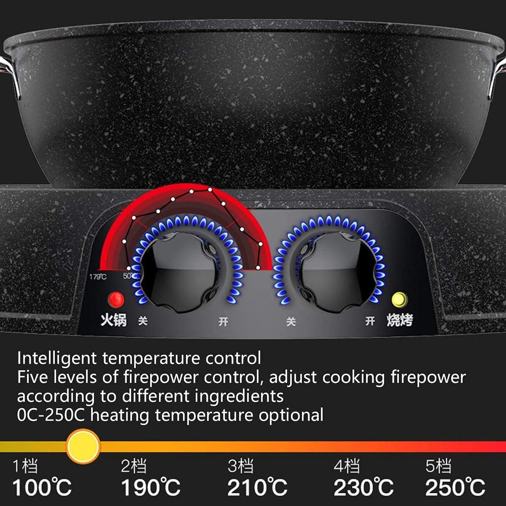 BBQ Smokeless Grill Multifunctional BBQ hot Pot Double Pot,Integrated Kitchen Pot,Electric hot Pot,Electric Barbecue Grill,Electric Baking Tray is Convenient and Stylish-One-Piece shabu-shabu