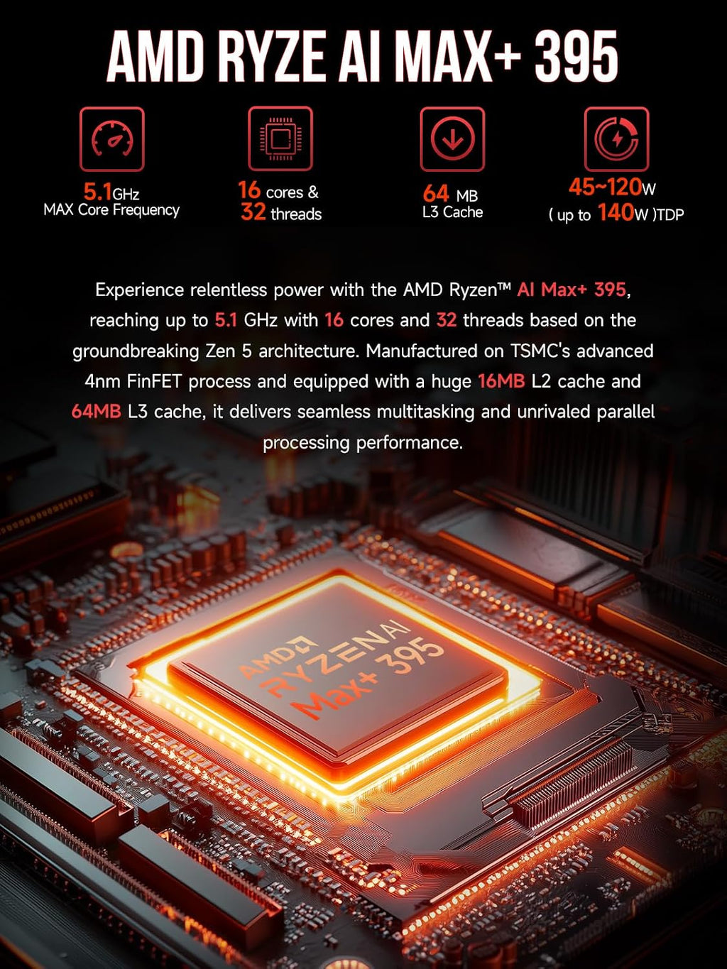 GMKtec EVO-X2 AI Mini PC Ryzen Al Max+ 395 (up to 5.1GHz) Mini Gaming Computers, 128GB LPDDR5X 8000MHz (16GB*8) 2TB PCIe 4.0 SSD, Quad Screen 8K Display, WiFi 7 & USB4, SD Card Reader 4.0